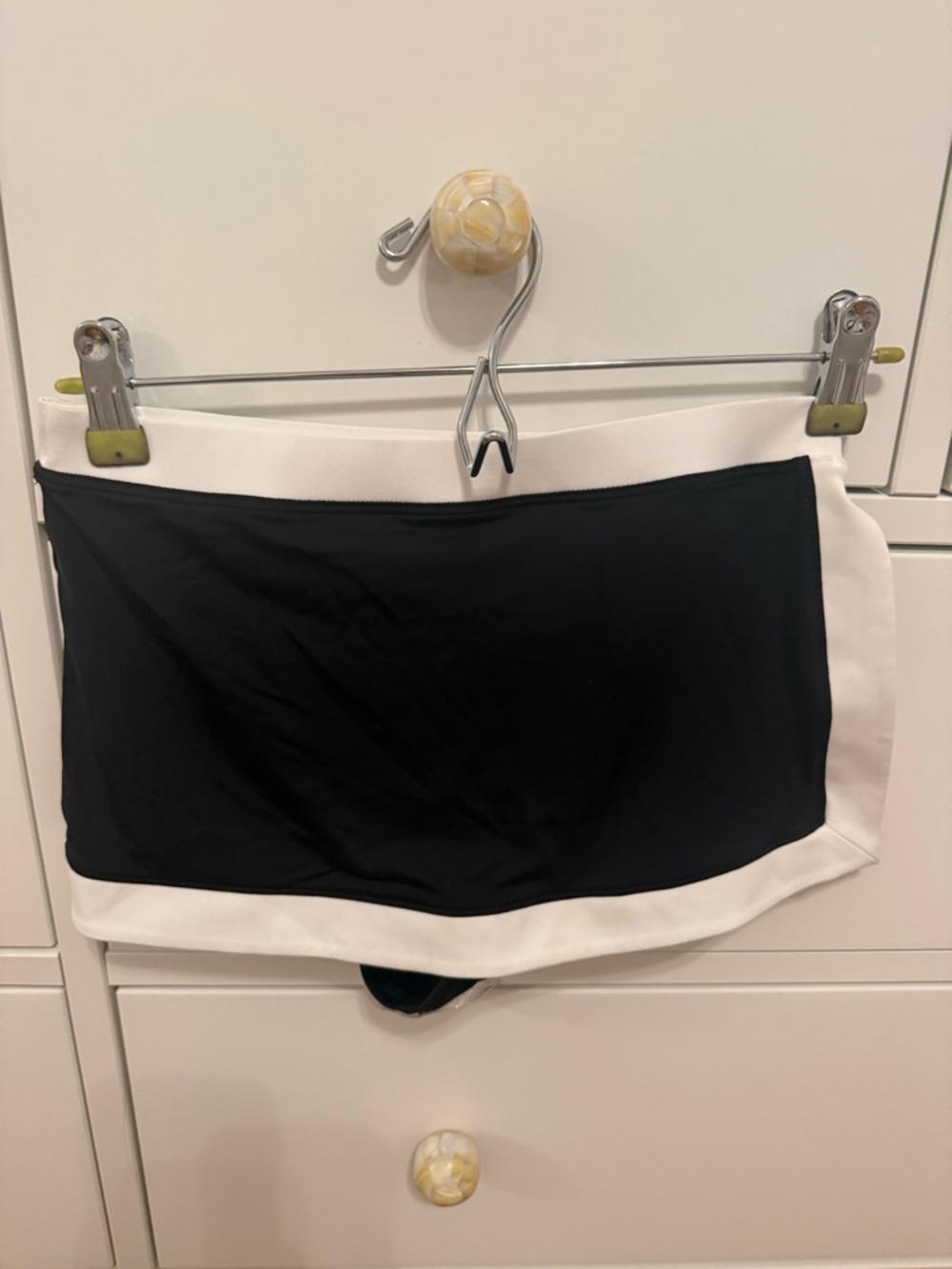 STAUD Black and White Bandeau Swim Skirt Bikini Bottom